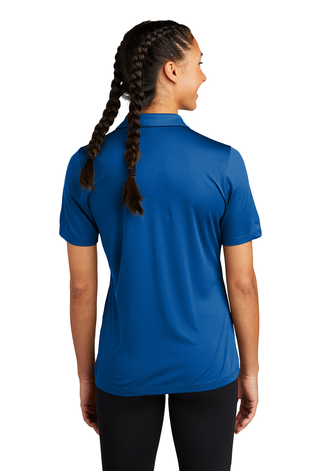 Sport-Tek LST520 Womens Moisture Wicking Short Sleeve Polo Shirt True Royal Blue Model Back