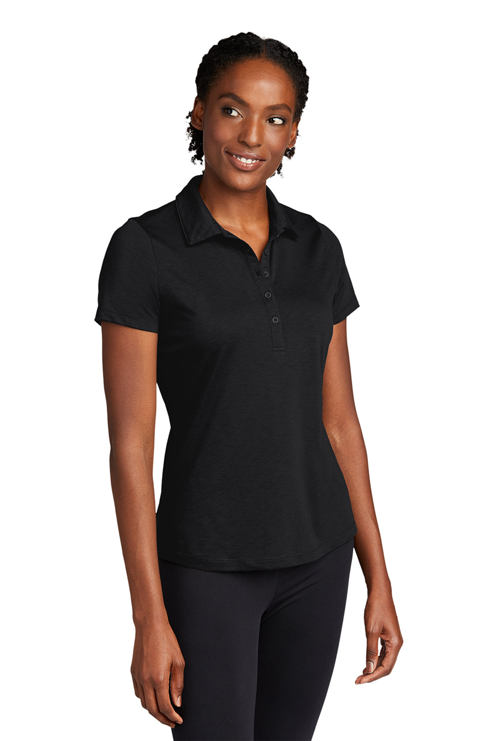 Sport-Tek LST530 Womens Strive Moisture Wicking Short Sleeve Polo Shirt Black Model 3q