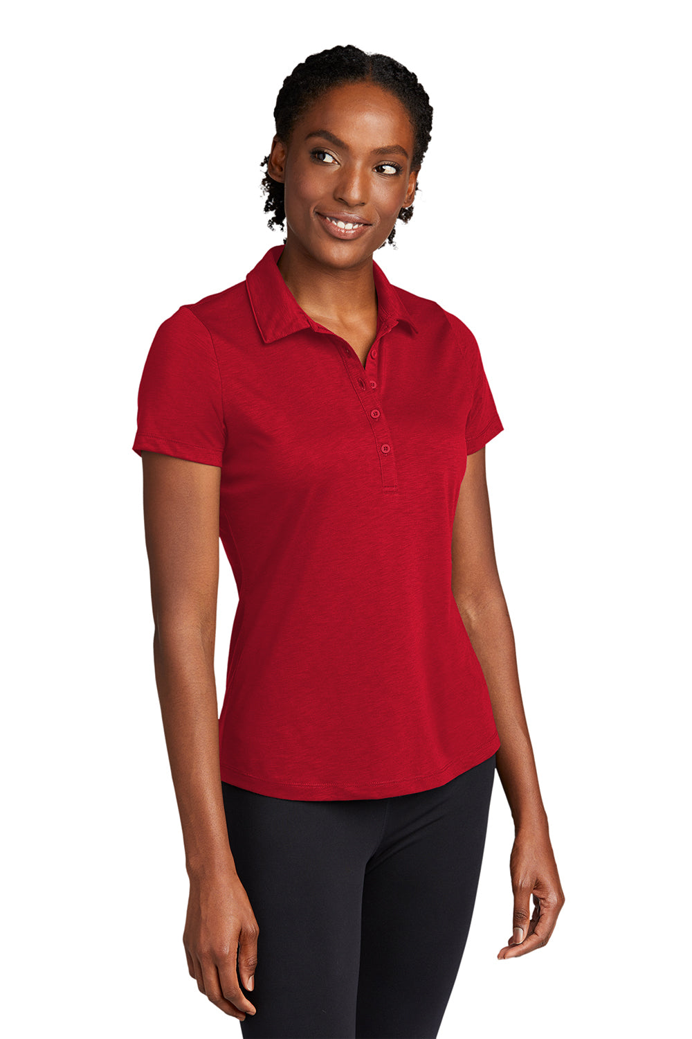 Sport-Tek LST530 Womens Strive Moisture Wicking Short Sleeve Polo Shirt Deep Red Model 3q