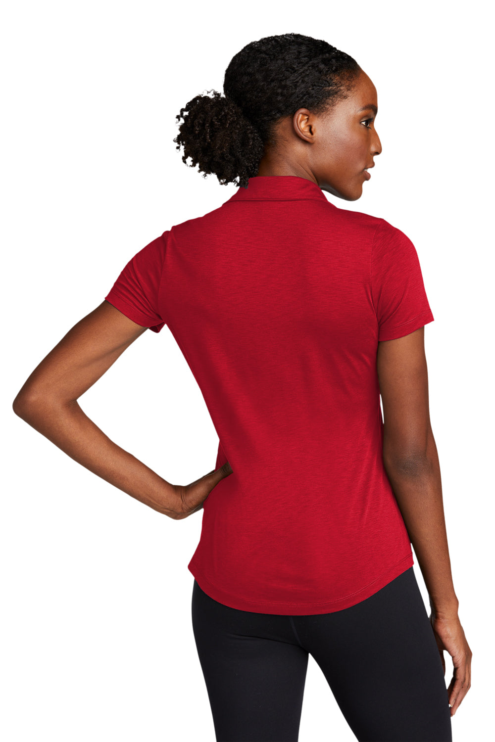 Sport-Tek LST530 Womens Strive Moisture Wicking Short Sleeve Polo Shirt Deep Red Model Back