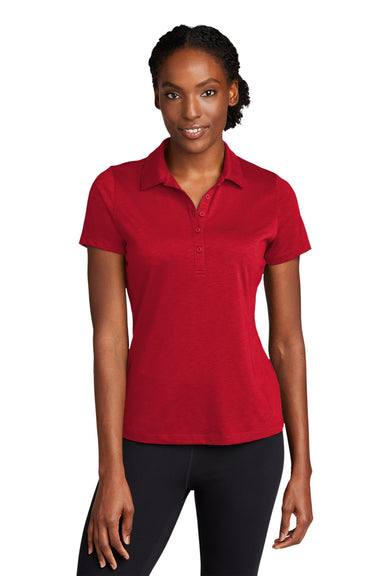 Sport-Tek LST530 Womens Strive Moisture Wicking Short Sleeve Polo Shirt Deep Red Model Front