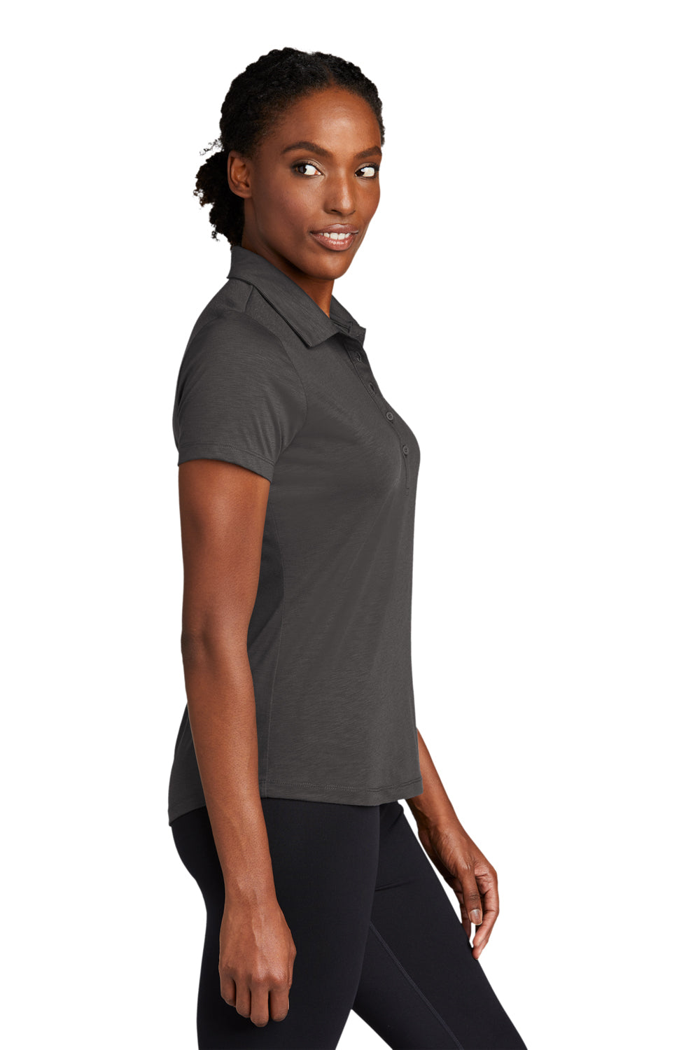 Sport-Tek LST530 Womens Strive Moisture Wicking Short Sleeve Polo Shirt Graphite Grey Model Side