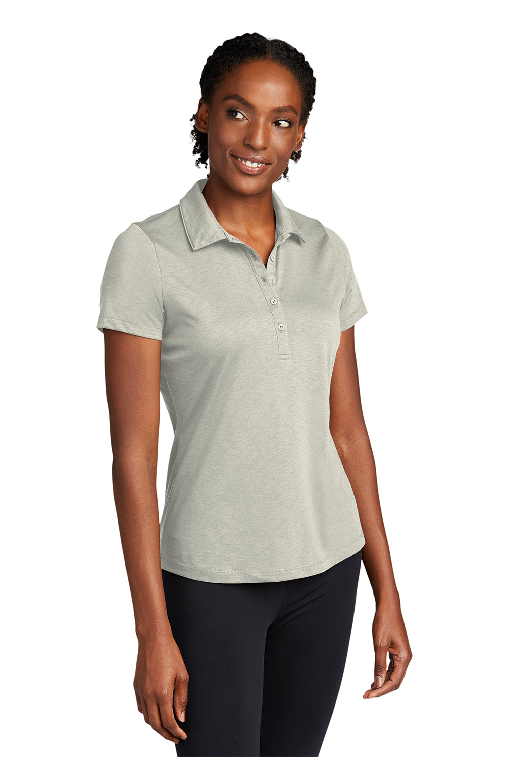 Sport-Tek LST530 Womens Strive Moisture Wicking Short Sleeve Polo Shirt Silver Grey Model 3q