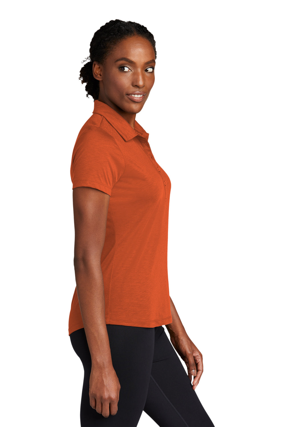 Sport-Tek LST530 Womens Strive Moisture Wicking Short Sleeve Polo Shirt Texas Orange Model Side