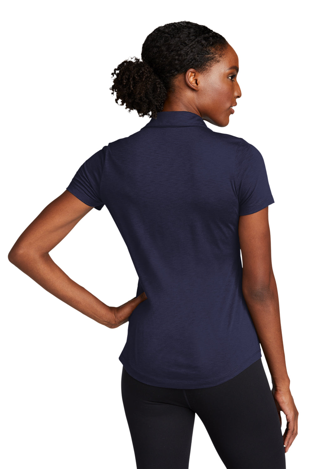 Sport-Tek LST530 Womens Strive Moisture Wicking Short Sleeve Polo Shirt True Navy Blue Model Back