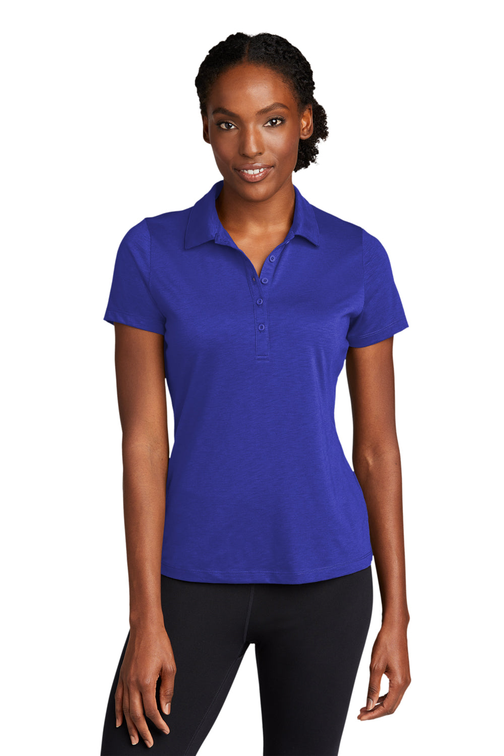 Sport-Tek LST530 Womens Strive Moisture Wicking Short Sleeve Polo Shirt True Royal Blue Model Front