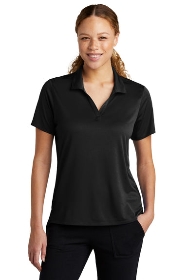 Sport-Tek LST535 Womens Sideline Moisture Wicking Short Sleeve Polo Shirt Black Model Front