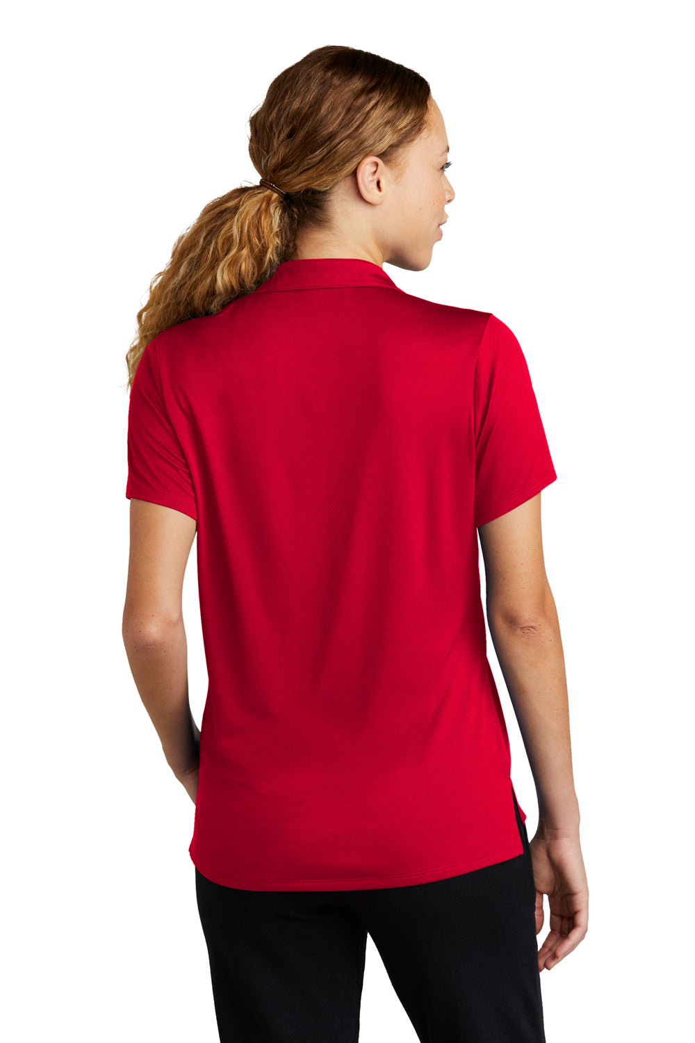 Sport-Tek LST535 Womens Sideline Moisture Wicking Short Sleeve Polo Shirt Deep Red Model Back