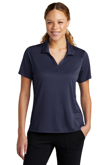 Sport-Tek LST535 Womens Sideline Moisture Wicking Short Sleeve Polo Shirt True Navy Blue Model Front