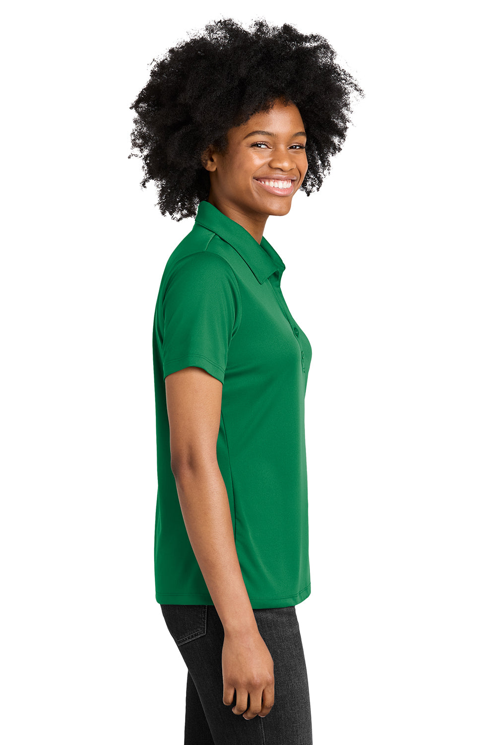 Sport-Tek LST550 Womens Competitor Moisture Wicking Short Sleeve Polo Shirt Kelly Green Model Side