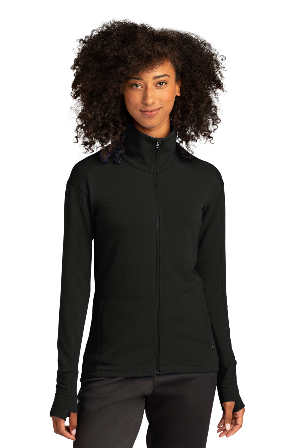 Sport-Tek LST560 Womens Flex Fleece Moisture Wicking Full Zip Sweatshirt Black Model Front