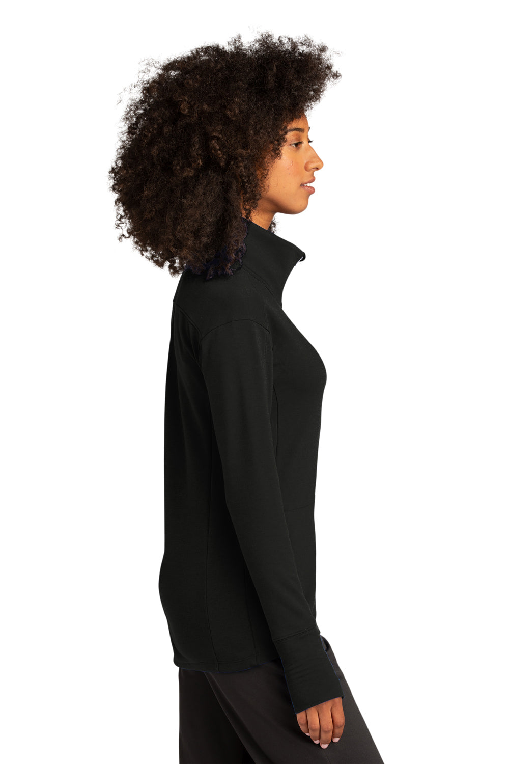 Sport-Tek LST560 Womens Flex Fleece Moisture Wicking Full Zip Sweatshirt Black Model Side