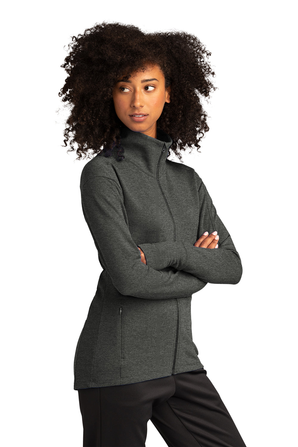 Sport-Tek LST560 Womens Flex Fleece Moisture Wicking Full Zip Sweatshirt Heather Dark Grey Model 3q