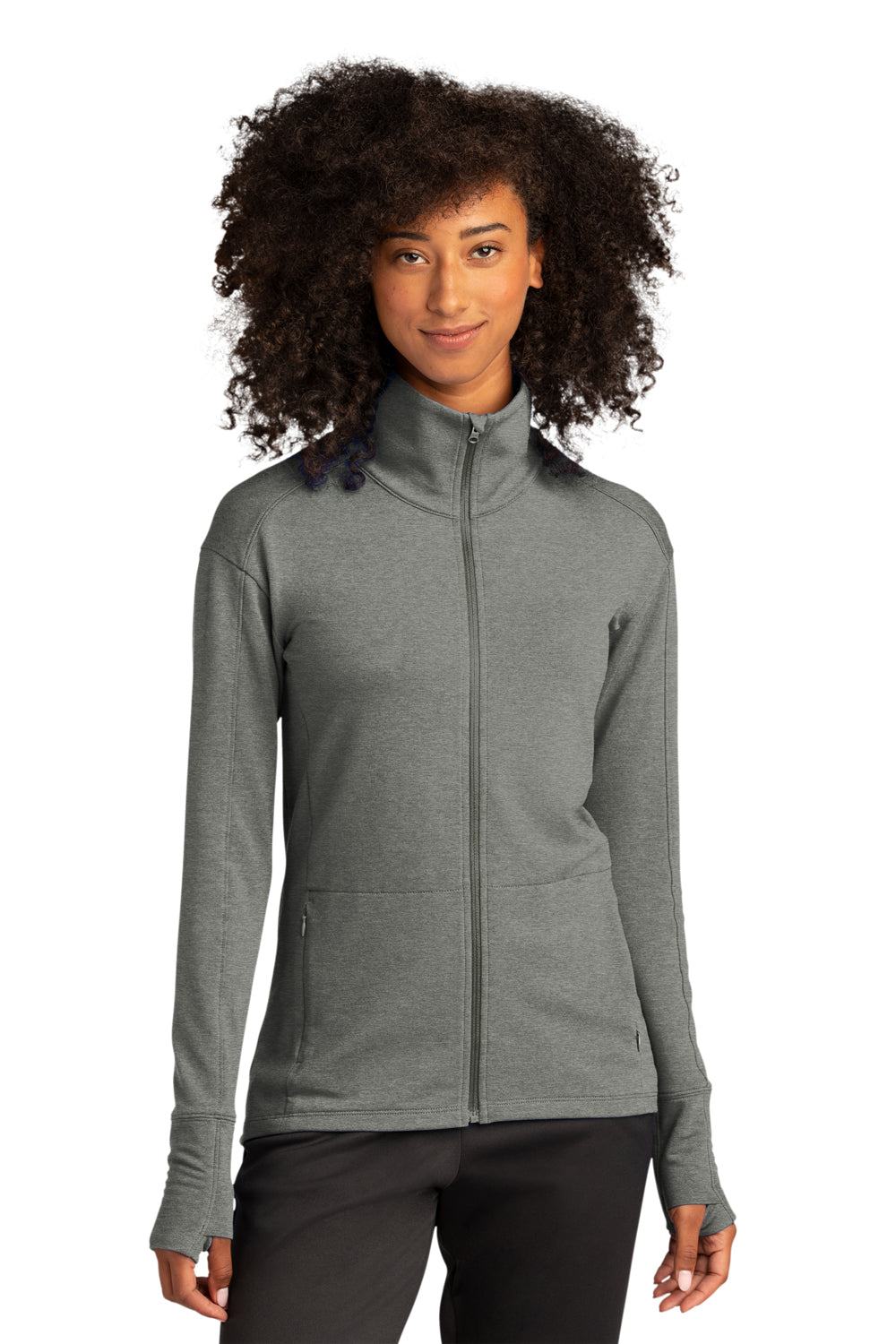 Sport-Tek LST560 Womens Flex Fleece Moisture Wicking Full Zip Sweatshirt Heather Light Grey Model Front