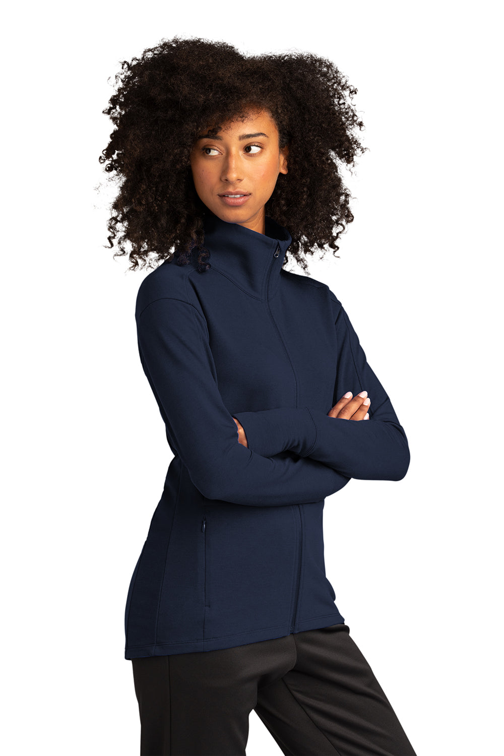 Sport-Tek LST560 Womens Flex Fleece Moisture Wicking Full Zip Sweatshirt True Navy Blue Model 3q