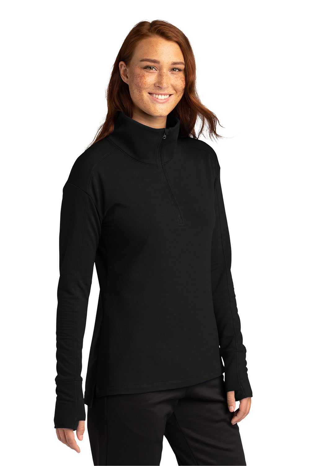 Sport-Tek LST561 Womens Flex Fleece Moisture Wicking 1/4 Zip Sweatshirt Black Model 3q