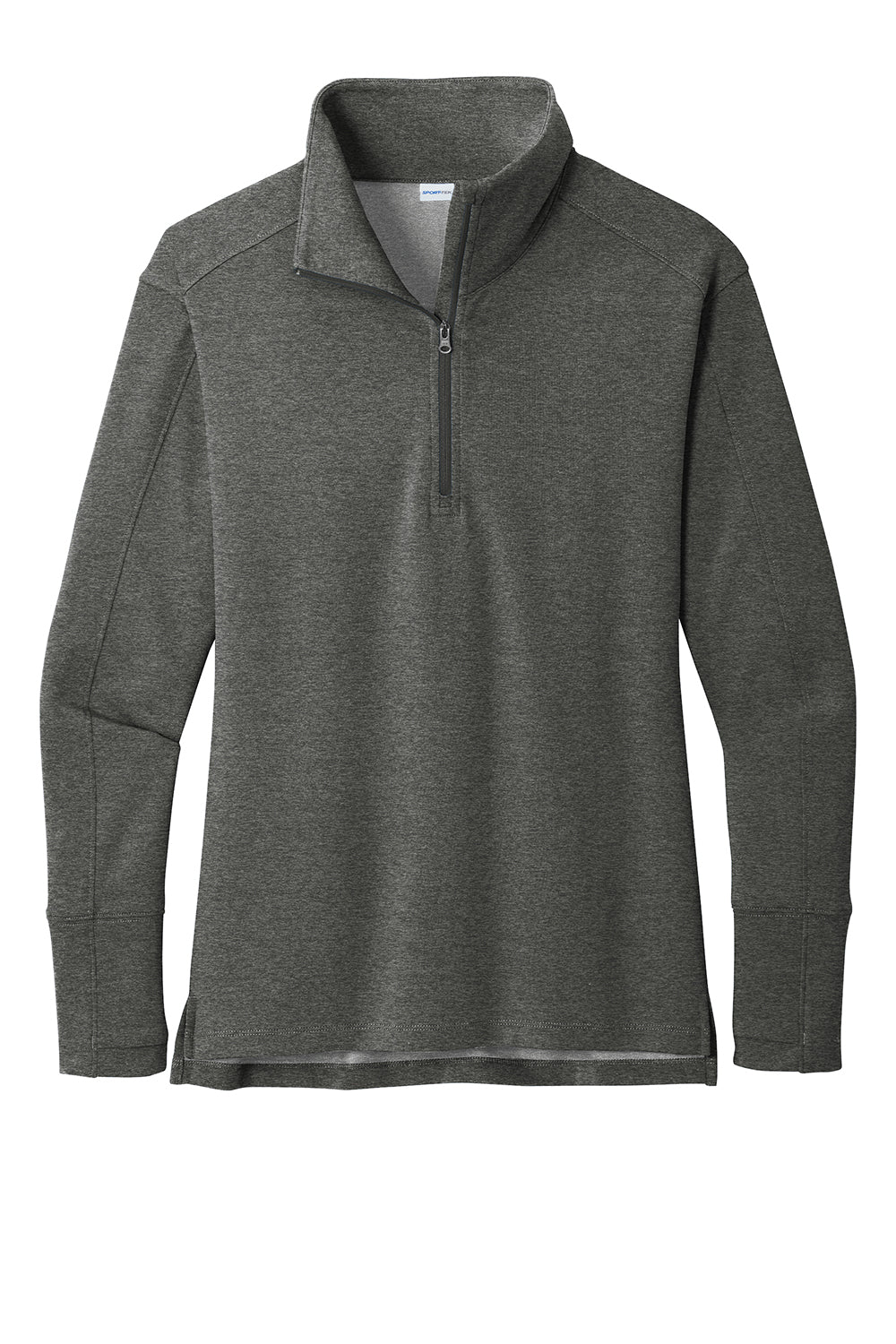 Sport-Tek LST561 Womens Flex Fleece Moisture Wicking 1/4 Zip Sweatshirt Heather Dark Grey Flat Front