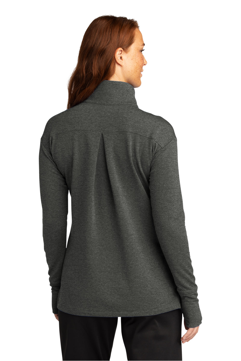 Sport-Tek LST561 Womens Flex Fleece Moisture Wicking 1/4 Zip Sweatshirt Heather Dark Grey Model Back