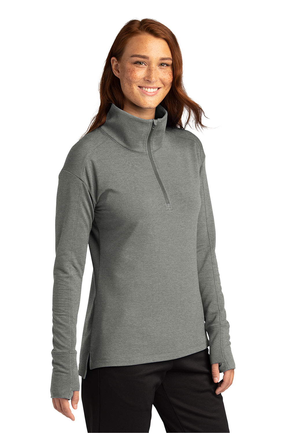 Sport-Tek LST561 Womens Flex Fleece Moisture Wicking 1/4 Zip Sweatshirt Heather Light Grey Model 3q