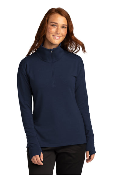 Sport-Tek LST561 Womens Flex Fleece Moisture Wicking 1/4 Zip Sweatshirt True Navy Blue Model Front