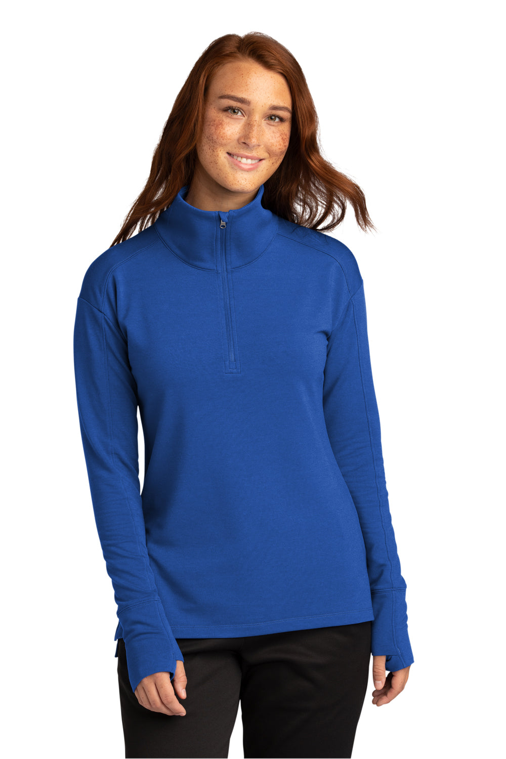 Sport-Tek LST561 Womens Flex Fleece Moisture Wicking 1/4 Zip Sweatshirt True Royal Blue Model Front