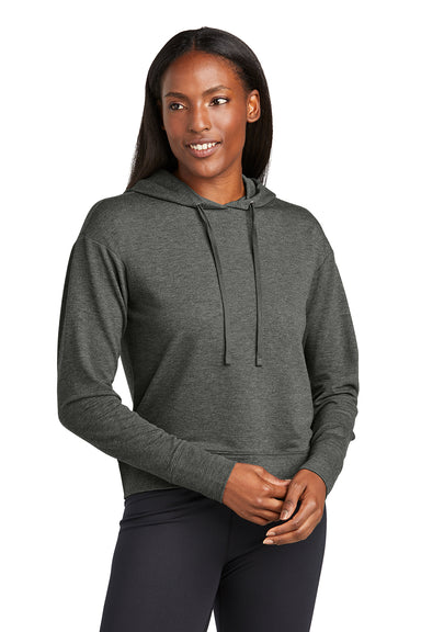 Sport-Tek LST562 Womens Sport-Wick Moisture Wicking Flex Fleece Hooded Sweatshirt Hoodie Heather Dark Grey Model Front