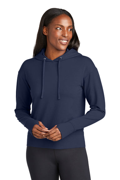 Sport-Tek LST562 Womens Sport-Wick Moisture Wicking Flex Fleece Hooded Sweatshirt Hoodie True Navy Blue Model Front