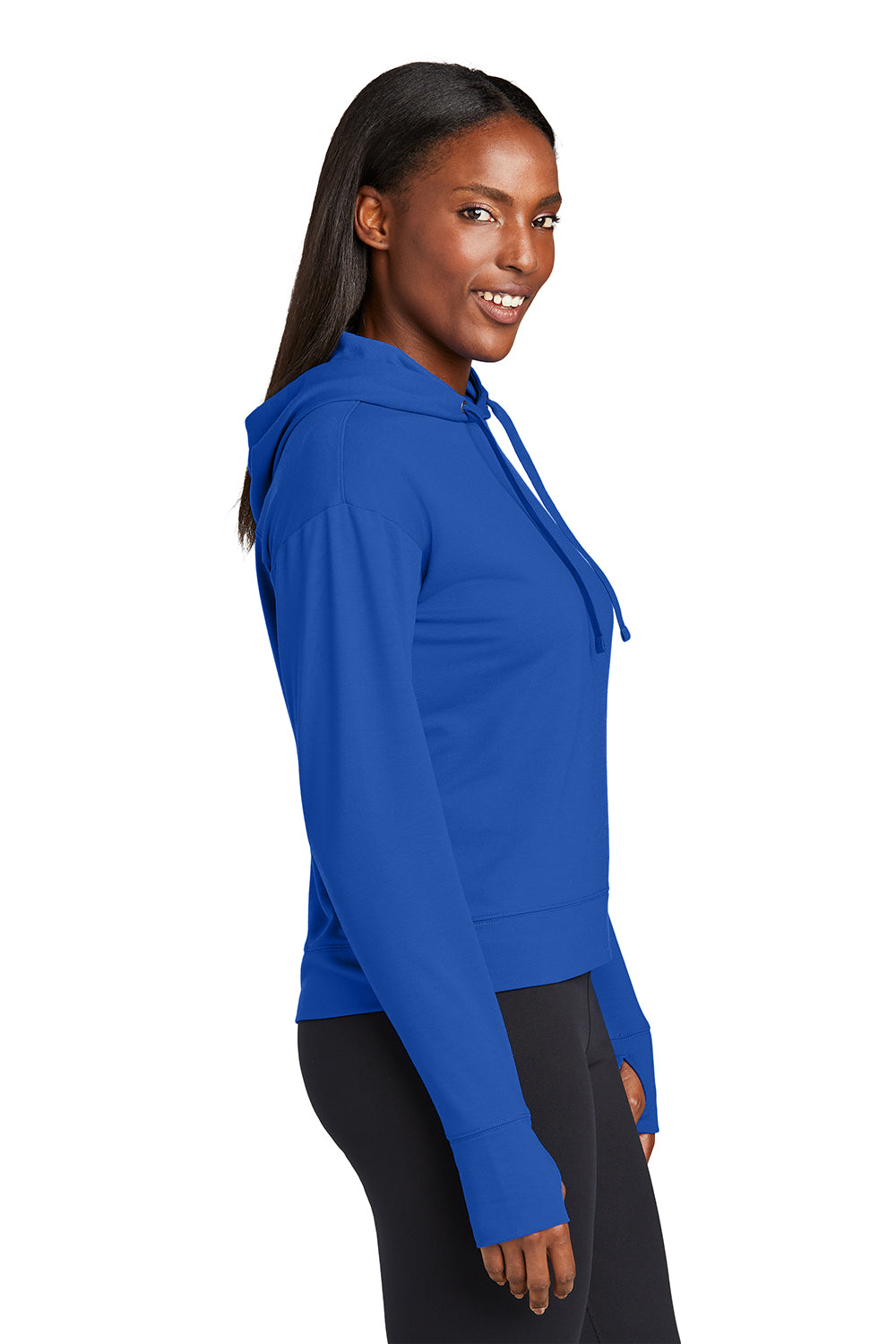 Sport-Tek LST562 Womens Sport-Wick Moisture Wicking Flex Fleece Hooded Sweatshirt Hoodie True Royal Blue Model Side