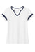 Sport-Tek LST6041 Womens Halftime Notch Neck Short Sleeve T-Shirt White/True Navy Blue Flat Front