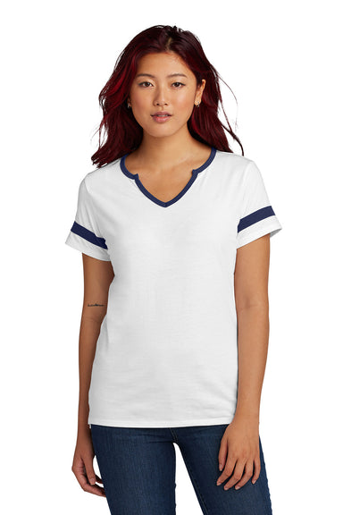 Sport-Tek LST6041 Womens Halftime Notch Neck Short Sleeve T-Shirt White/True Navy Blue Model Front