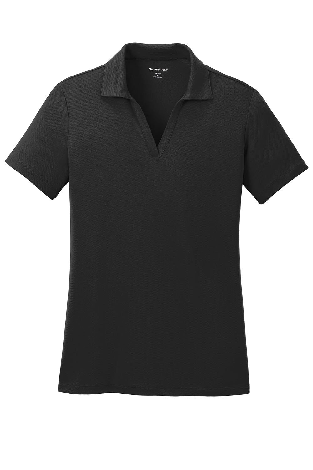 Sport-Tek LST640 Womens RacerMesh Moisture Wicking Short Sleeve Polo Shirt Black Flat Front