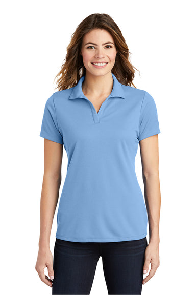 Sport-Tek LST640 Womens RacerMesh Moisture Wicking Short Sleeve Polo Shirt Carolina Blue Model Front