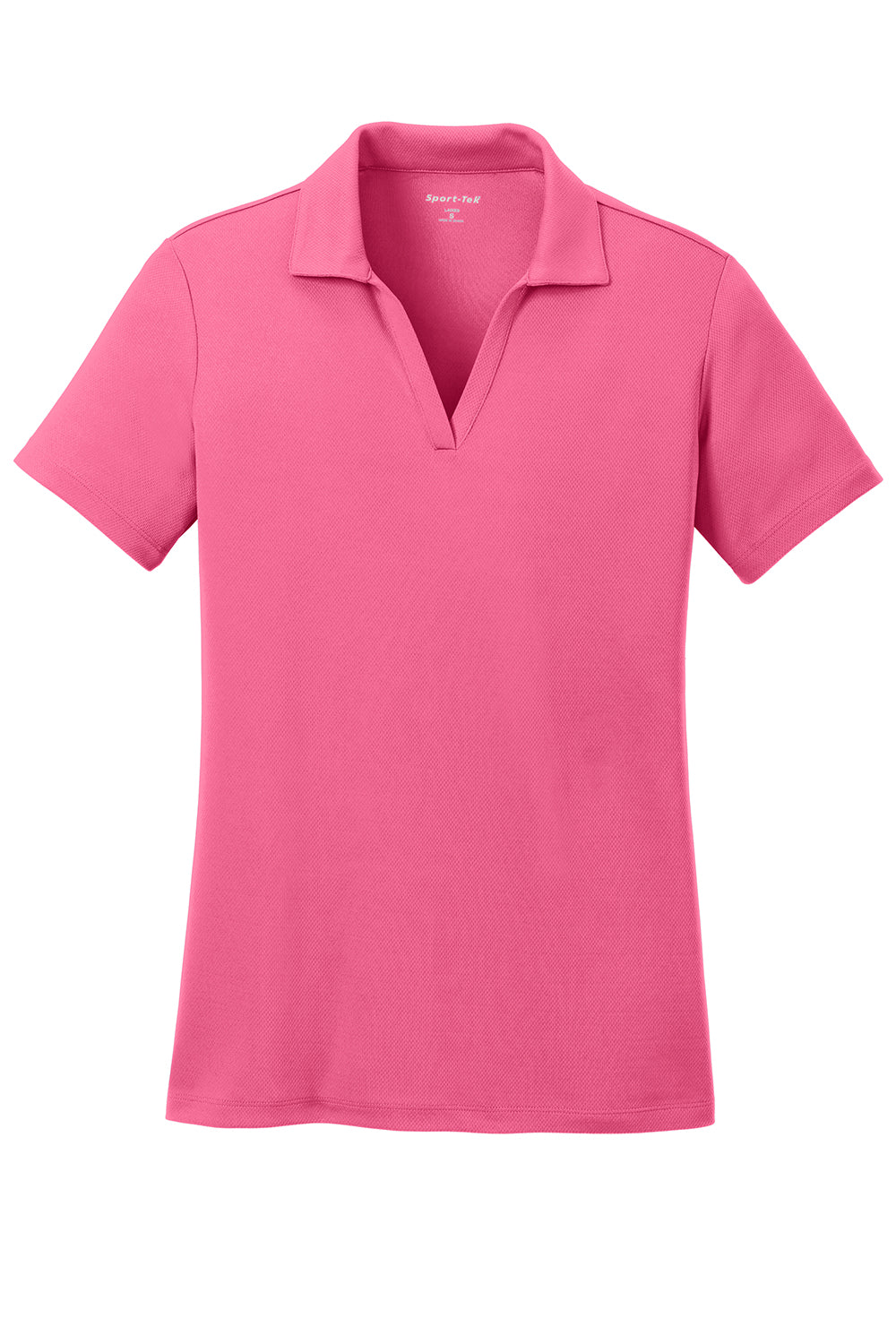 Sport-Tek LST640 Womens RacerMesh Moisture Wicking Short Sleeve Polo Shirt Bright Pink Flat Front