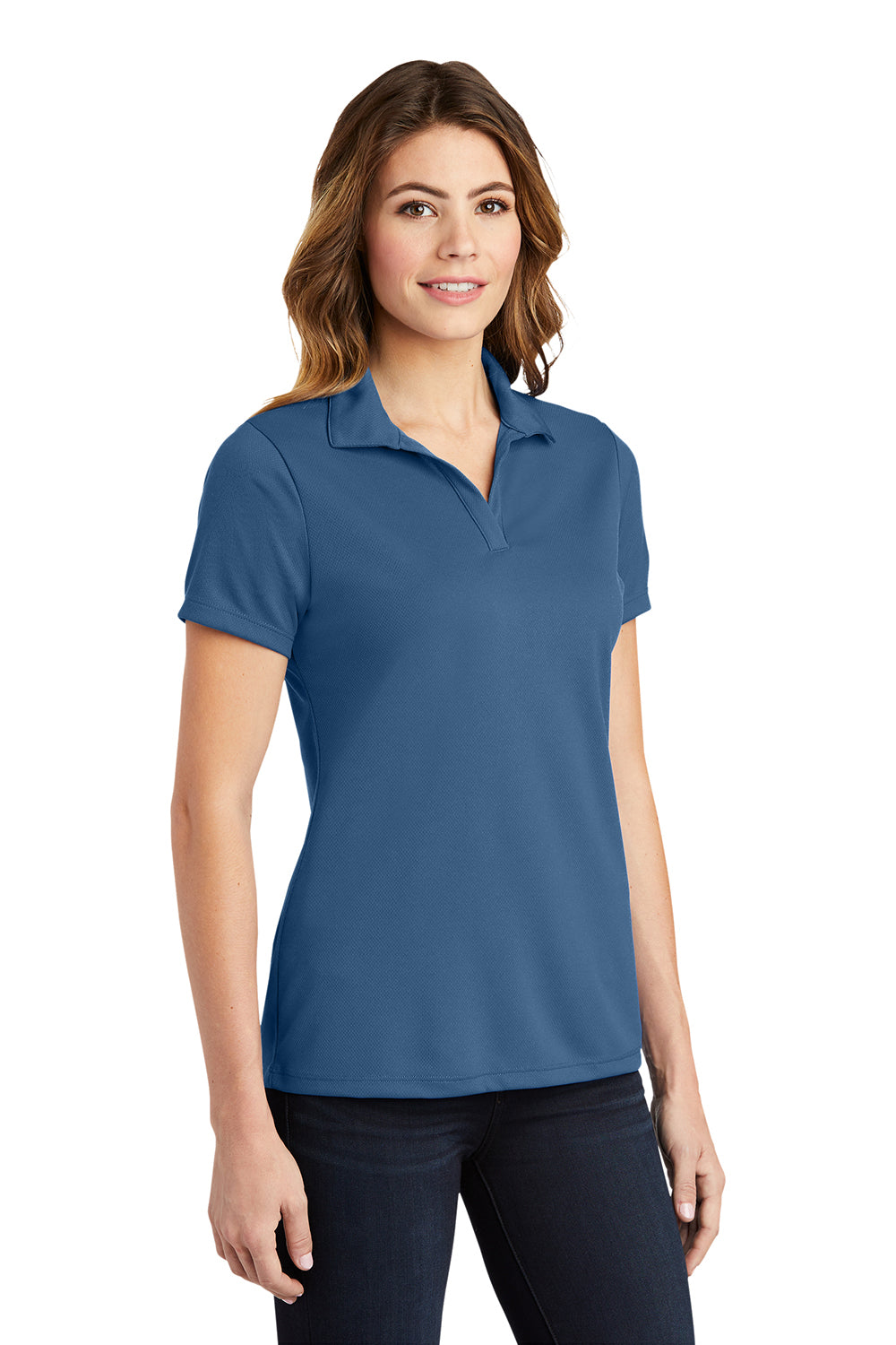 Sport-Tek LST640 Womens RacerMesh Moisture Wicking Short Sleeve Polo Shirt Dawn Blue Model 3q