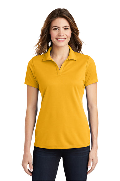 Sport-Tek LST640 Womens RacerMesh Moisture Wicking Short Sleeve Polo Shirt Gold Model Front