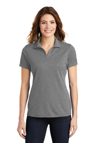 Sport-Tek LST640 Womens RacerMesh Moisture Wicking Short Sleeve Polo Shirt Heather Grey Model Front