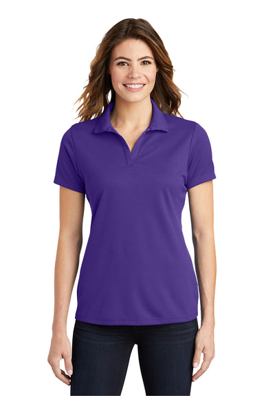 Sport-Tek LST640 Womens RacerMesh Moisture Wicking Short Sleeve Polo Shirt Purple Model Front