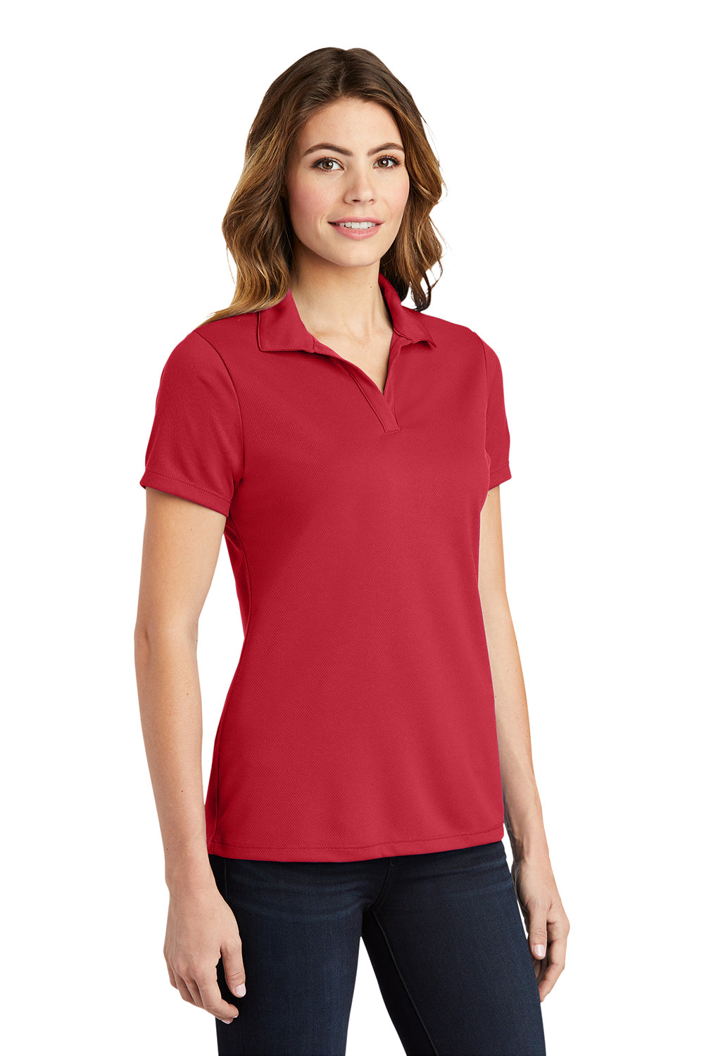 Sport-Tek LST640 Womens RacerMesh Moisture Wicking Short Sleeve Polo Shirt True Red Model 3q