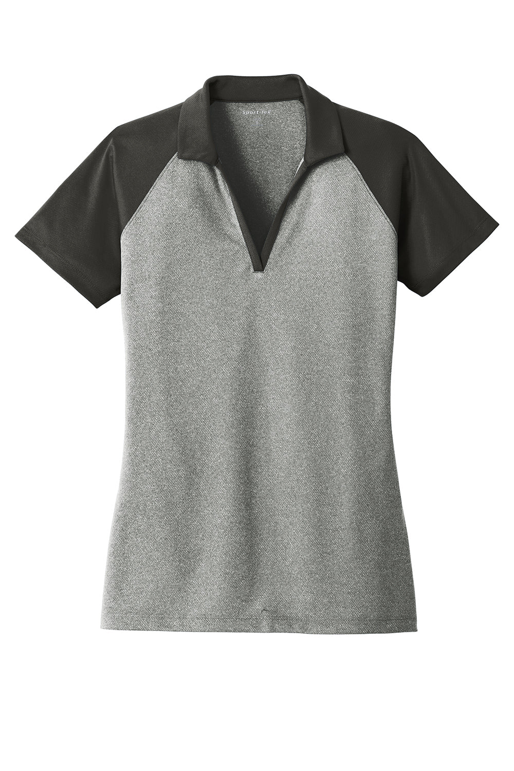 Sport-Tek LST641 Womens RacerMesh Moisture Wicking Short Sleeve Polo Shirt Heather Grey/Black Flat Front