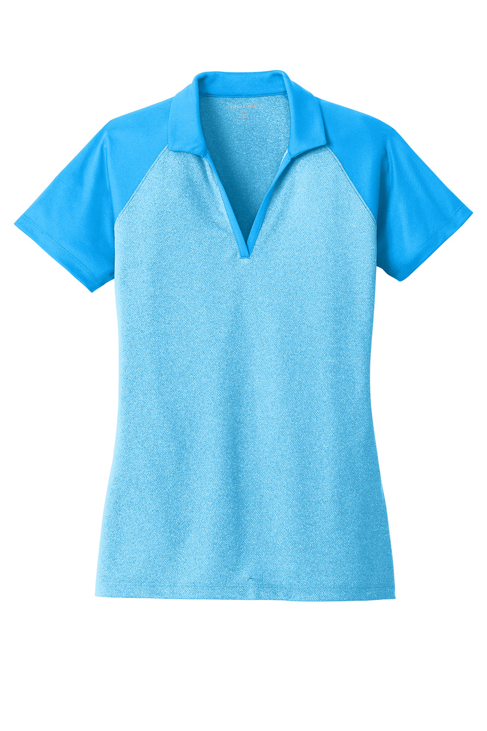 Sport-Tek LST641 Womens RacerMesh Moisture Wicking Short Sleeve Polo Shirt Heather Pond Blue/Pond Blue Flat Front