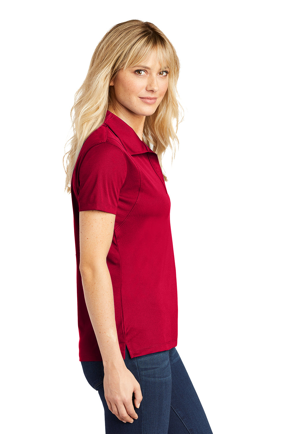 Sport-Tek LST650 Womens Sport-Wick Moisture Wicking Short Sleeve Polo Shirt Deep Red Model Side