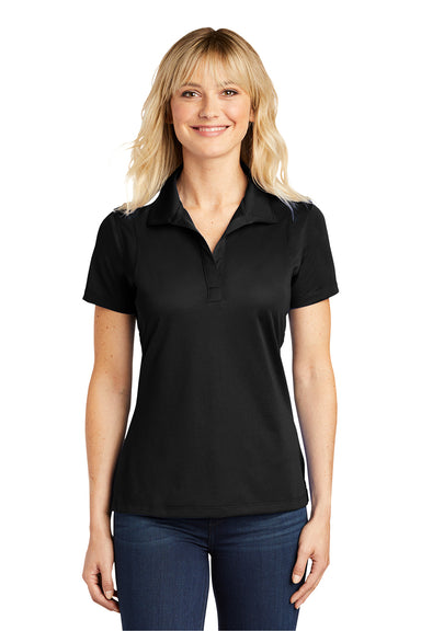 Sport-Tek LST650 Womens Sport-Wick Moisture Wicking Short Sleeve Polo Shirt Black Model Front