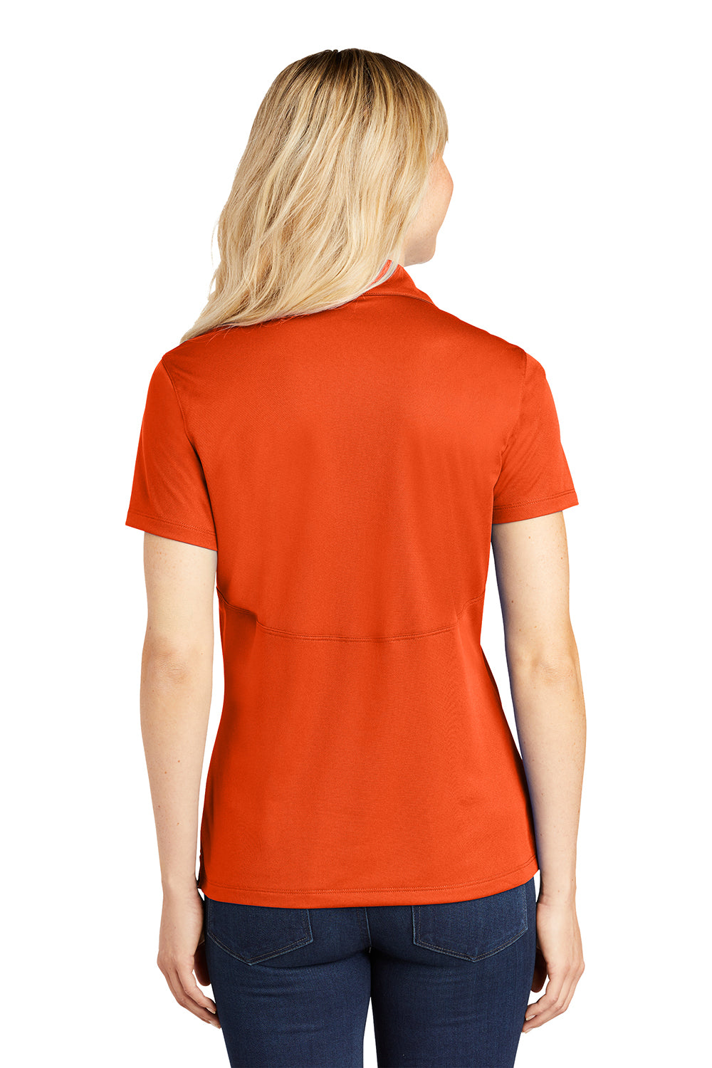 Sport-Tek LST650 Womens Sport-Wick Moisture Wicking Short Sleeve Polo Shirt Deep Orange Model Back