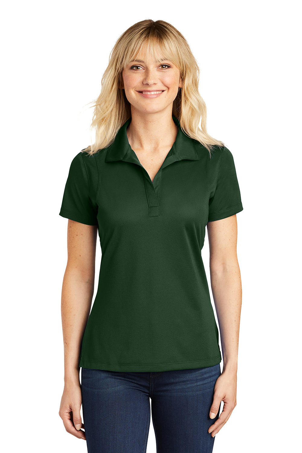 Sport-Tek LST650 Womens Sport-Wick Moisture Wicking Short Sleeve Polo Shirt Forest Green Model Front