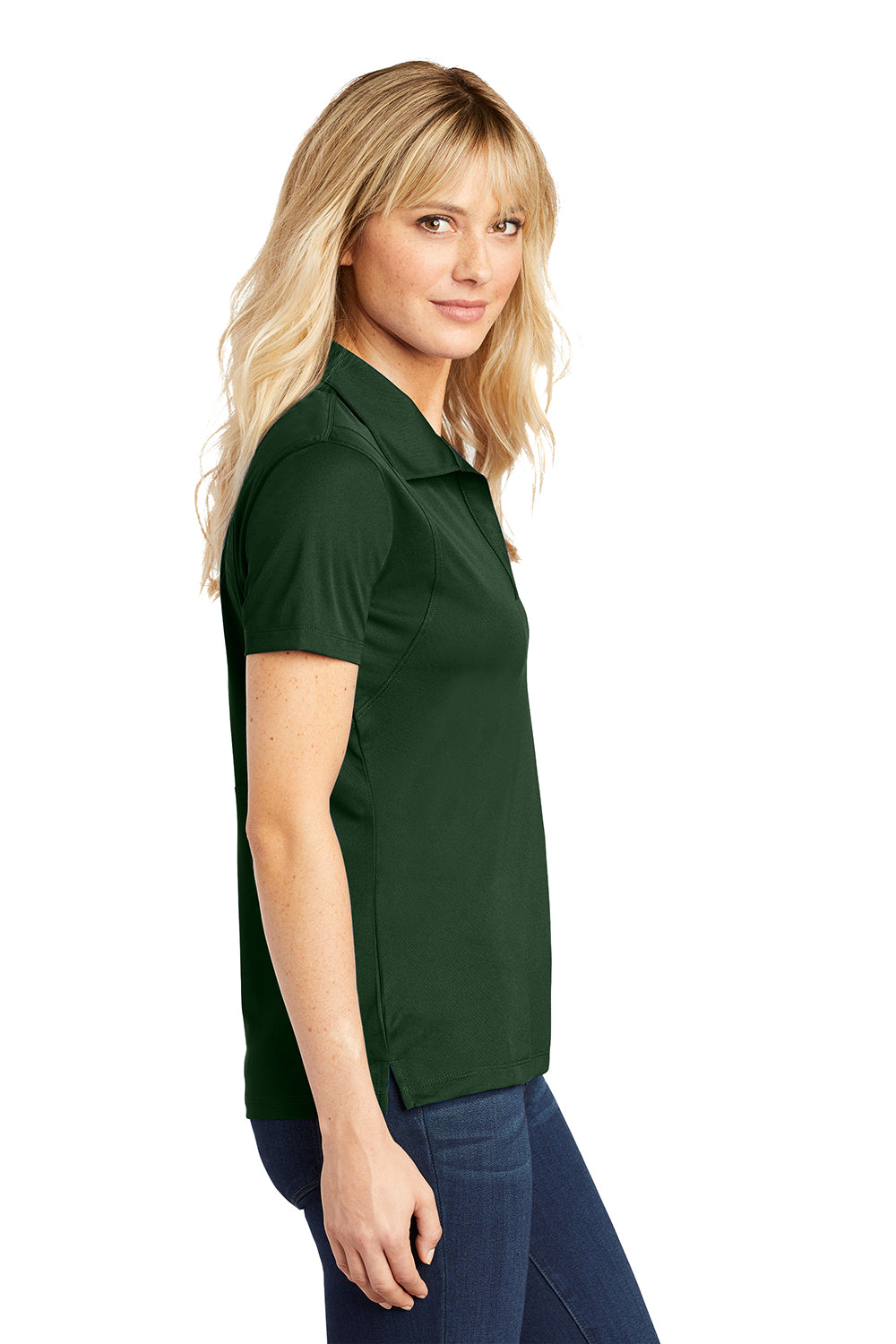 Sport-Tek LST650 Womens Sport-Wick Moisture Wicking Short Sleeve Polo Shirt Forest Green Model Side