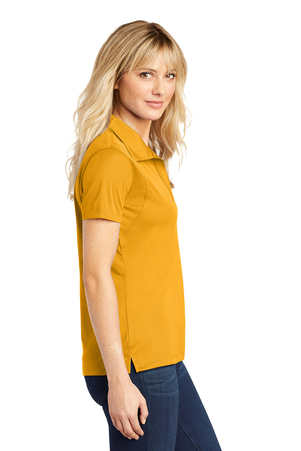 Sport-Tek LST650 Womens Sport-Wick Moisture Wicking Short Sleeve Polo Shirt Gold Model Side