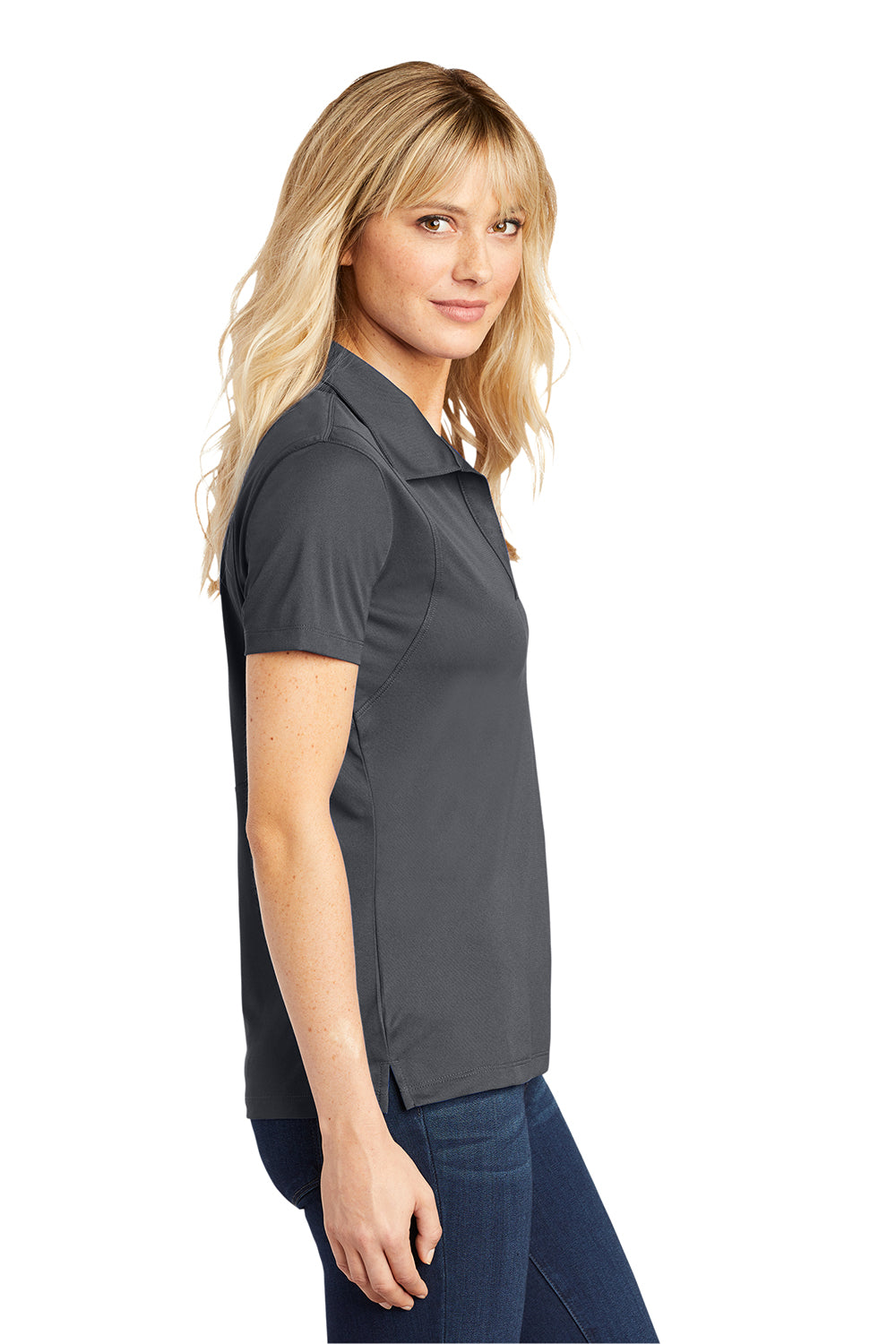 Sport-Tek LST650 Womens Sport-Wick Moisture Wicking Short Sleeve Polo Shirt Iron Grey Model Side