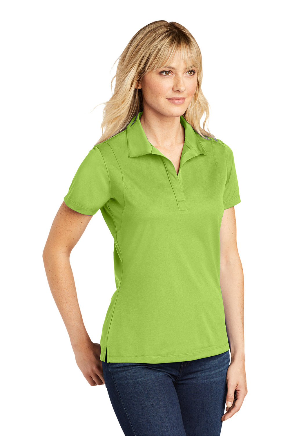 Sport-Tek LST650 Womens Sport-Wick Moisture Wicking Short Sleeve Polo Shirt Lime Shock Green Model 3q