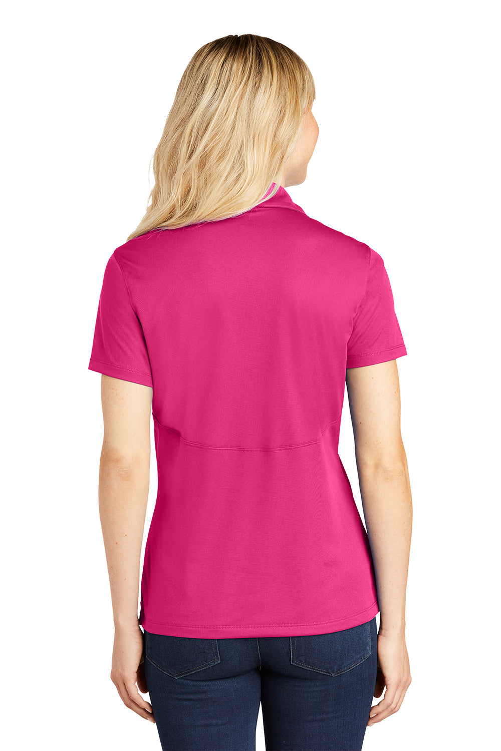 Sport-Tek LST650 Womens Sport-Wick Moisture Wicking Short Sleeve Polo Shirt Raspberry Pink Model Back