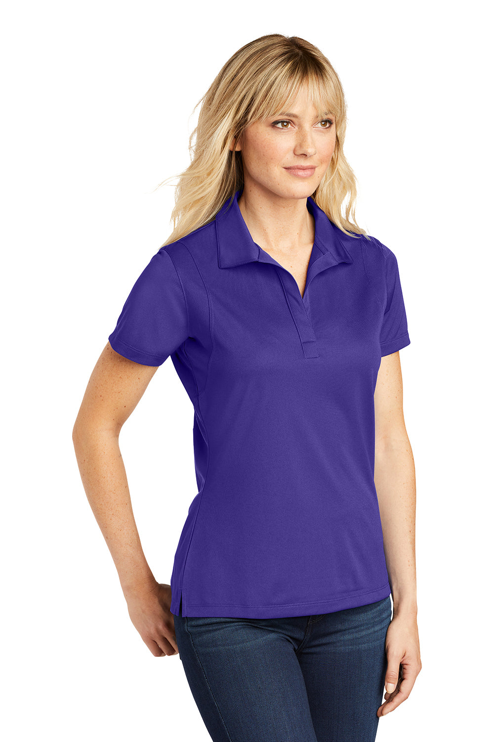 Sport-Tek LST650 Womens Sport-Wick Moisture Wicking Short Sleeve Polo Shirt Purple Model 3q